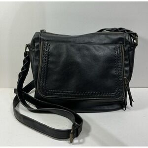 Womens Black Faux Leather Crossbody Med Handbag Purse Hobo Biker Punk
